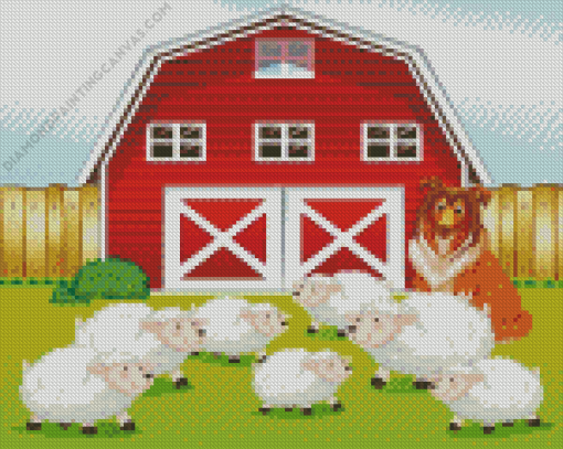 Sheep And Barn Diamond Painting