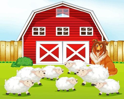 Sheep And Barn Diamond Painting