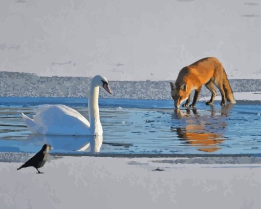 Swan Fox Diamond Painting