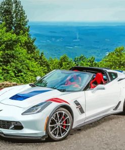 White Corvette Grand Sport Diamond Painting