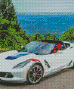 White Corvette Grand Sport Diamond Painting