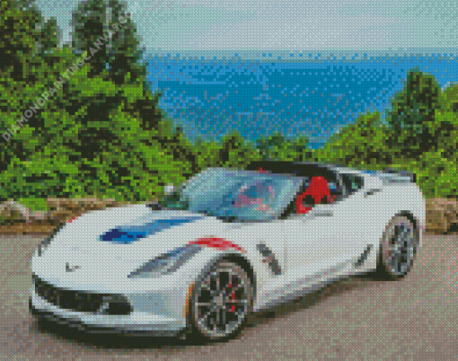 White Corvette Grand Sport Diamond Painting