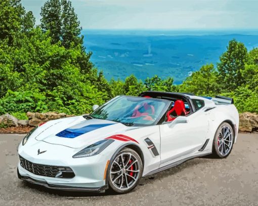 White Corvette Grand Sport Diamond Painting