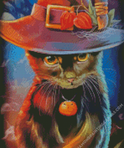 Witch Cat In Hat Art Diamond Painting