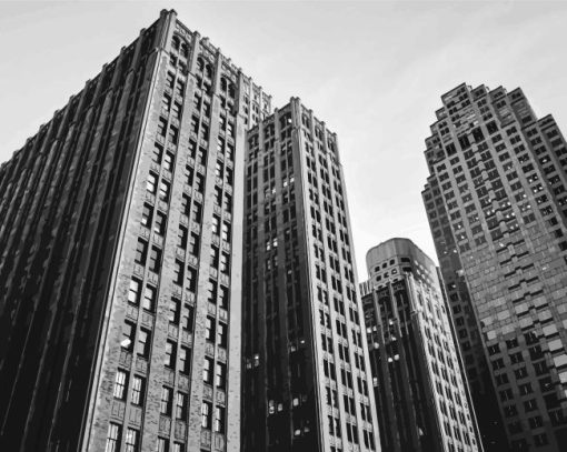 Buildings In Black And White Diamond Painting