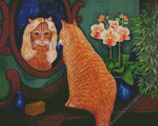 Cat Looking In The Mirror Diamond Painting