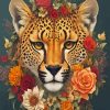 Cheetah Head With Flowers Diamond Painting