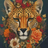 Cheetah Head With Flowers Diamond Painting