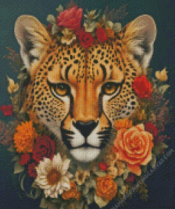 Cheetah Head With Flowers Diamond Painting