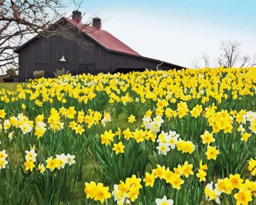 Flowers And Barn Diamond Painting