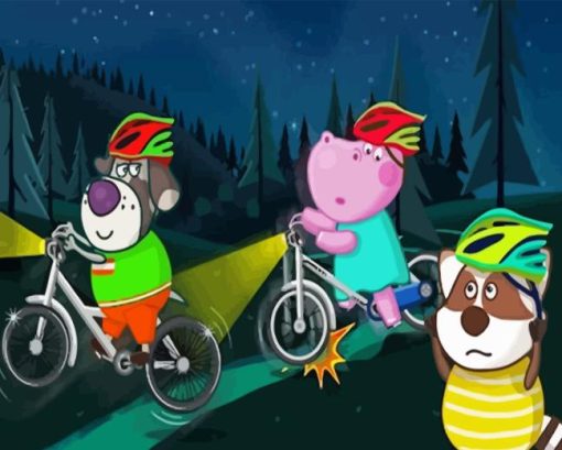 Hippo On Bike Racing Diamond Painting