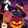 Kitten Witch With Pumpkin Diamond Painting