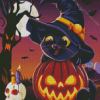 Kitten Witch With Pumpkin Diamond Painting