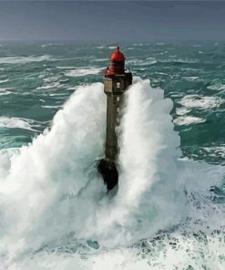 Lighthouse Storm At Sea Diamond Painting