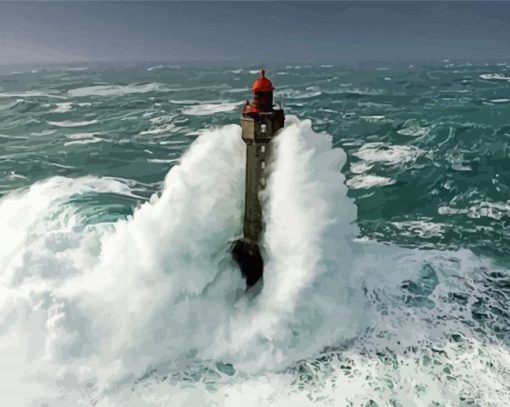 Lighthouse Storm At Sea Diamond Painting