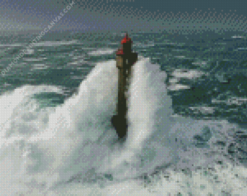 Lighthouse Storm At Sea Diamond Painting