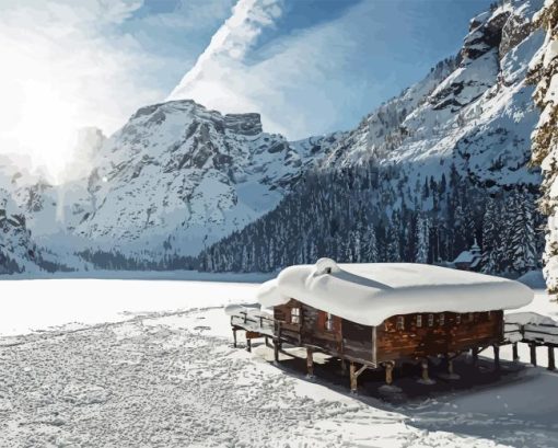 Pragser Wildsee In Winter Diamond Painting