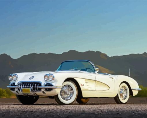 White Corvette 58 Diamond Painting