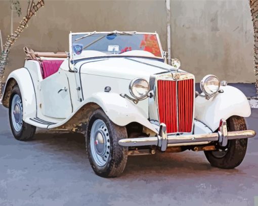 White MG TD Car Diamond Painting