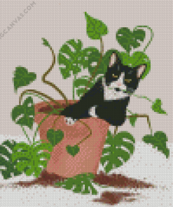 Cat And Plant Diamond Painting