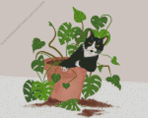 Cat And Plant Diamond Painting