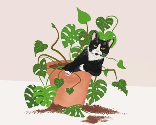 Cat And Plant Diamond Painting