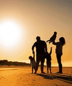 Family Silhouette On Beach Diamond Painting