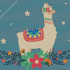 Funny Llama With Flowers Diamond Painting