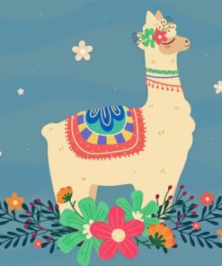 Funny Llama With Flowers Diamond Painting