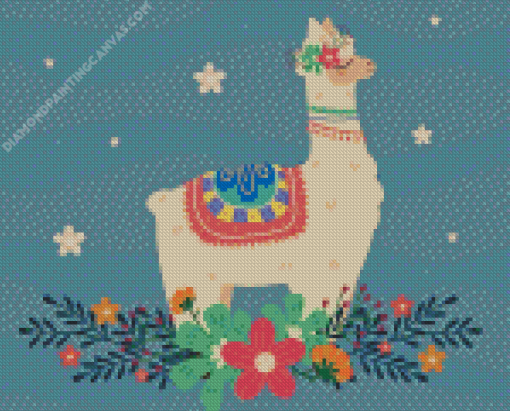 Funny Llama With Flowers Diamond Painting