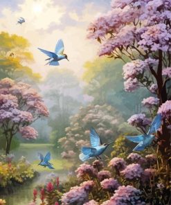 Hummingbirds And Hydrangeas Diamond Painting