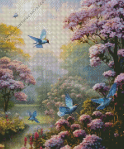 Hummingbirds And Hydrangeas Diamond Painting