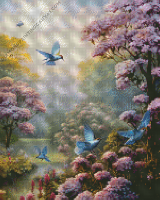 Hummingbirds And Hydrangeas Diamond Painting