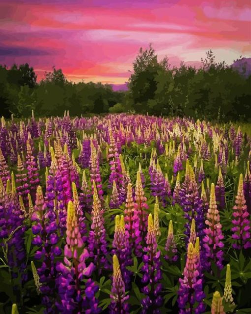 Lupines Purple Flowers Field Diamond Painting