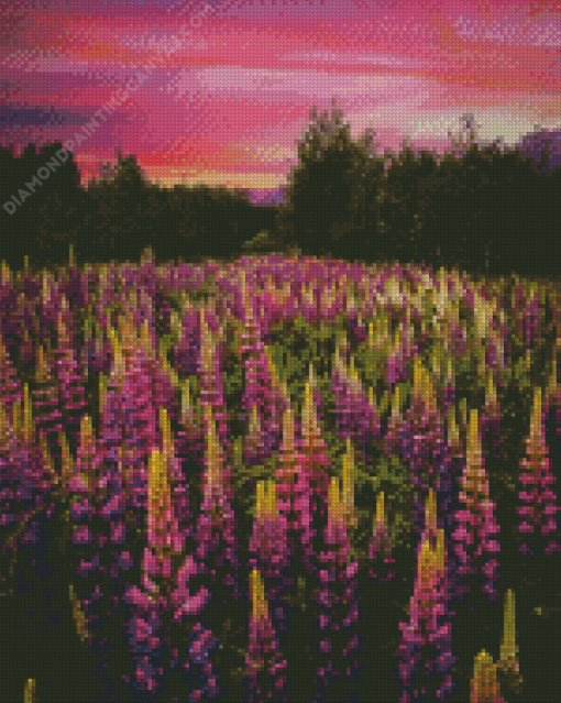 Lupines Purple Flowers Field Diamond Painting