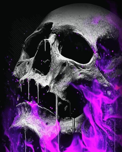 Purple Flaming Skull Diamond Painting