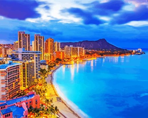 Waikiki Hawaii At Night Diamond Painting