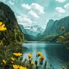 Yellow Flowers And Lake Diamond Painting