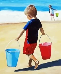 Boy Playing On The Beach Diamond Painting